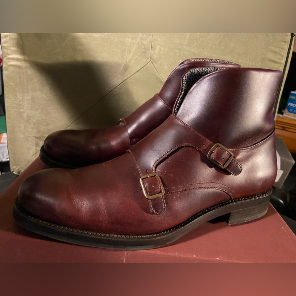 Wolverine Myles Double Monk Strap Boots  Red Brown 11.5